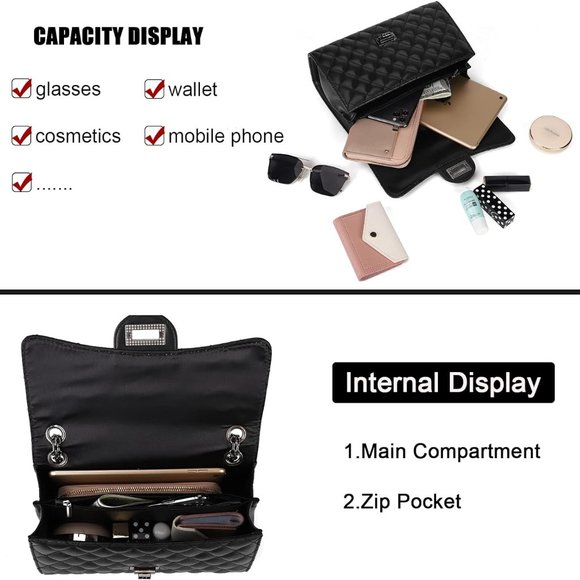 Quilted Crossbody Bags for Women Leather Ladies Shoulder Purses with Chain Strap - Picture 4 of 6